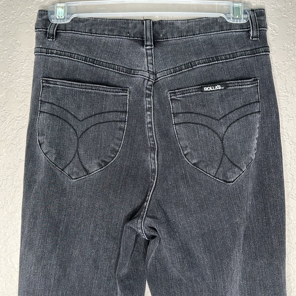 Rollas Eastcoast Flare Wide Leg Crop Jeans Womens Vintage Washed Black - Picture 9 of 13
